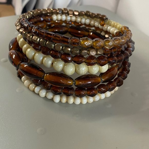 Beaded Multilayer Memory Wire Bracelet Multicolor Neutral Fall Earth Tones - Picture 15 of 15